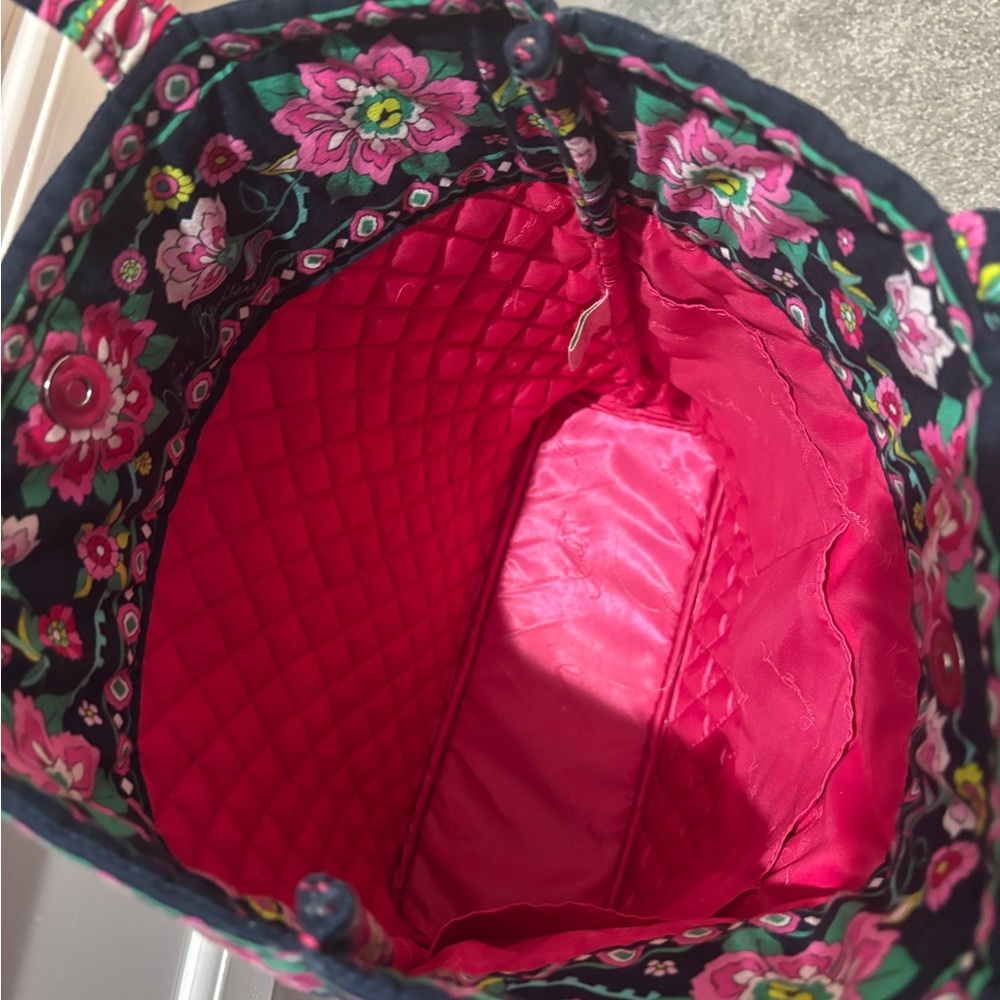 Vera Bradley Black Tote with Pink and Green Floral Design - Picture 2 of 2